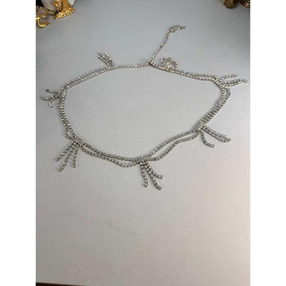 Vintage Rhinestone Fringe Belt Silver Tone Statement Costume Jewelry Glam